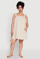 Womens Plus Gauze Knit Square Neck Babydoll Dress with V Back,