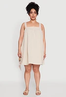 Womens Plus Gauze Knit Square Neck Babydoll Dress with V Back,