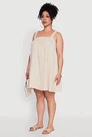 Womens Plus Gauze Knit Square Neck Babydoll Dress with V Back,