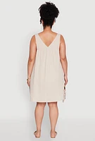 Womens Plus Gauze Knit Square Neck Babydoll Dress with V Back,