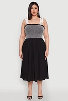 Womens Plus Smocked Tie Shoulder Midi Dress, 1X