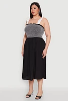 Womens Plus Smocked Tie Shoulder Midi Dress, 1X