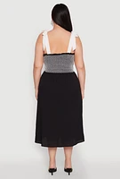Womens Plus Smocked Tie Shoulder Midi Dress, 1X