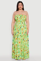 Womens Plus Size House Plant Print Tiered Maxi Dress, Green, Size 3X