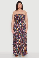 Womens Plus Size House Plant Print Tiered Maxi Dress, Multi, Size 1X