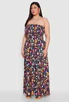 Womens Plus Size House Plant Print Tiered Maxi Dress, Multi, Size 2X