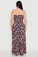 Womens Plus Size House Plant Print Tiered Maxi Dress, Multi, Size 1X