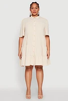 Womens Plus Airy Crepe Knit Tiered Shirt Dress,