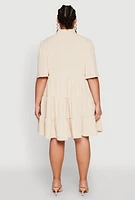 Womens Plus Airy Crepe Knit Tiered Shirt Dress,