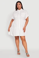 Womens Plus Tiered Mini Dress, White,