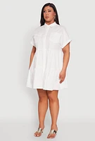 Womens Plus Tiered Mini Dress, White,