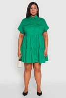 Womens Plus Size Tiered Mini Dress, Green, Size 1X