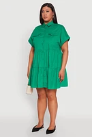 Womens Plus Size Tiered Mini Dress, Green, Size 3X