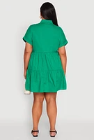 Womens Plus Size Tiered Mini Dress, Green, Size 3X