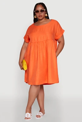 Womens Plus Size Chic Sundress with Pockets and Scoop Neck, Orange, Size 3X