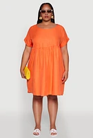 Womens Plus Size Chic Sundress with Pockets and Scoop Neck, Orange, Size 3X