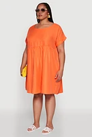 Womens Plus Size Chic Sundress with Pockets and Scoop Neck, Orange, Size 3X