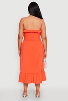 Womens Plus Size Ruffle Trim Tiered Midi Dress, Orange, Size 2X