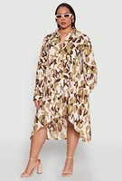 Womens Plus Size Camo High Low Hem Shirt Dress, Multi, Size 3X