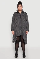 Womens Plus Size Striped High Low Hem Shirt Dress, Black, Size 1X