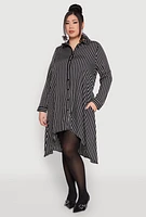 Womens Plus Size Striped High Low Hem Shirt Dress, Black, Size 1X