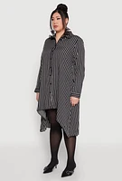 Womens Plus Size Striped High Low Hem Shirt Dress, Black, Size 1X