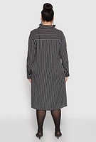 Womens Plus Size Striped High Low Hem Shirt Dress, Black, Size 1X