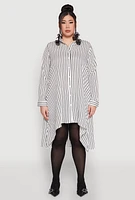 Womens Plus Size Striped High Low Hem Shirt Dress, White, Size 2X