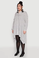 Womens Plus Size Striped High Low Hem Shirt Dress, White, Size 2X