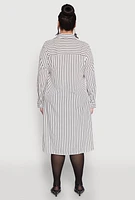 Womens Plus Size Striped High Low Hem Shirt Dress, White, Size 2X