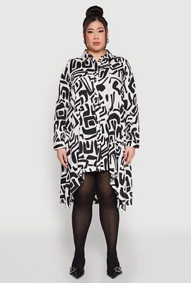 Womens Plus Size Abstract Patterned High Low Shirt Dress, Multi, Size 3X