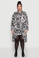 Womens Plus Size Abstract Patterned High Low Shirt Dress, Multi, Size 3X