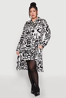 Womens Plus Size Abstract Patterned High Low Shirt Dress, Multi, Size 3X