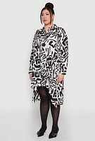 Womens Plus Size Abstract Patterned High Low Shirt Dress, Multi, Size 2X