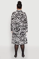 Womens Plus Size Abstract Patterned High Low Shirt Dress, Multi, Size 3X