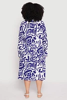 Womens Plus Size Abstract Patterned High Low Shirt Dress, Blue, Size 2X