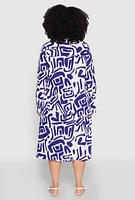 Womens Plus Size Abstract Patterned High Low Shirt Dress, Blue, Size 3X
