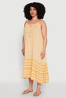 Womens Plus Size Border Print Keyhole Maxi Dress, Yellow, Size 1X