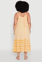 Womens Plus Size Border Print Keyhole Maxi Dress, Yellow, Size 1X
