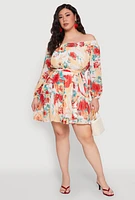 Womens Plus Size Off The Shoulder Tiered Dress, Multi, Size 3X