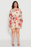 Womens Plus Size Off The Shoulder Tiered Dress, Multi, Size 3X