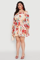 Womens Plus Size Off The Shoulder Tiered Dress, Multi, Size 3X