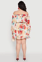 Womens Plus Size Off The Shoulder Tiered Dress, Multi, Size 3X