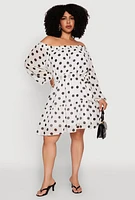 Womens Plus Size Polka Dot Off The Shoulder Tiered Dress, Multi, Size 2X