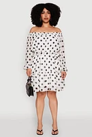Womens Plus Size Polka Dot Off The Shoulder Tiered Dress, Multi, Size 2X