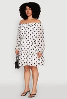 Womens Plus Size Polka Dot Off The Shoulder Tiered Dress, Multi, Size 2X