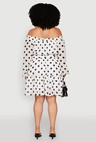 Womens Plus Size Polka Dot Off The Shoulder Tiered Dress, Multi, Size 2X