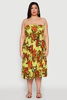 Womens Plus Floral Print Smocked Tiered Midi Dress, 1X