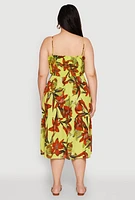 Womens Plus Floral Print Smocked Tiered Midi Dress, 1X