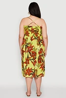Womens Plus Size Floral Print Smocked Tiered Midi Dress, Green, Size 1X